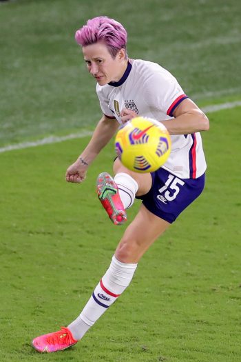 United States forward MEGAN RAPINOE (15) makes a pass during the SheBelieves Cup United States vs Canada match at Exploria Stadium in Orlando, Fl on February 18, 2021.
