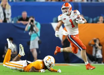 Clemson Tigers running back WILL SHIPLEY (1) runs the ball during the 2022 NCAA Capital One Orange  Bowl game between the Tennessee Volunteers  and the Clemson Tigers at Hard Rock Stadium  in Miami Gardens, FL on December 30, 2022.