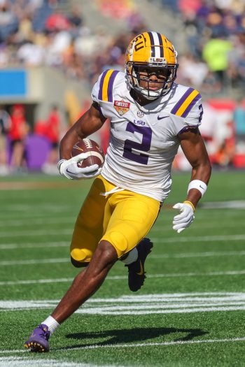 LSU Tigers wide receiver KYREN LACY (2) runs with the ball during the 2023 NCAA Cheez-It Citrus Bowl game between the LSU Fighting Tigers and the Purdue Boilermakers at Camping World Stadium in Orlando, FL on January 2, 2023.