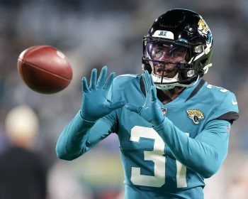 Jacksonville Jaguars cornerback DARIOUS WILLIAMS (31) makes a catch at warm ups during the Jacksonville Jaguars vs Tennessee Titans NFL game at TIAA Bank Field Stadium in Jacksonville, Fl on January 7, 2023.