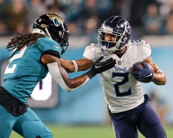 Tennessee Titans wide receiver ROBERT WOODS (2) runs the ball during the Jacksonville Jaguars vs Tennessee Titans NFL game at TIAA Bank Field Stadium in Jacksonville, Fl on January 7, 2023.
