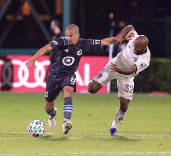 Minnesota United midfielder OSVALDO ALONSO (6) blocks  Colorado Rapids midfielder COLLEN WARNER (32) during the MLS is Back Tournament Colorado Rapids vs Minnesota United FC match at ESPN Wide World of Sports Complex in Orlando, Fl on July 22, 2020.
