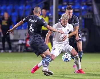 Colorado Rapids forward DIEGO RUBIO (11) attacks the ball against Minnesota United midfielder JAN GREGUS (8) and Minnesota United midfielder OSVALDO ALONSO (6) during the MLS is Back Tournament Colorado Rapids vs Minnesota United FC match at ESPN Wide World of Sports Complex in Orlando, Fl on July 22, 2020.