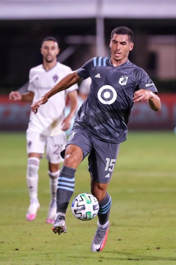 Minnesota United defender MICHAEL BOXALL (15) sets up a play during the MLS is Back Tournament Colorado Rapids vs Minnesota United FC match at ESPN Wide World of Sports Complex in Orlando, Fl on July 22, 2020.