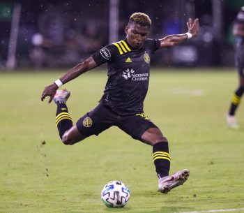 Columbus Crew midfielder LUIS DIAZ (12) makes a shot on goal during the MLS is Back Tournament Columbus Crew SC vs Minnesota United FC match at ESPN Wide World of Sports Complex in Orlando, Fl on July 28, 2020.