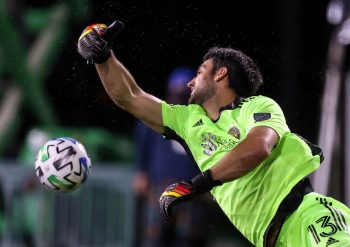 Columbus Crew goalkeeper ANDREW TARBELL (13) makes a save during the MLS is Back Tournament Columbus Crew SC vs Minnesota United FC match at ESPN Wide World of Sports Complex in Orlando, Fl on July 28, 2020.