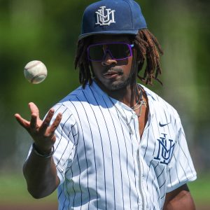 May 11, 2024; Asheboro, NC, USA; Lincoln Memorial University outfielder Deatric Alexander Jr. (4) in pregame before the SAC Baseball Tournament at McCrary Park. Mandatory Credit: Cory Knowlton-USA TODAY Sports