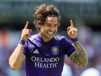Orlando City forward ALEXANDRE PATO (7) celebrates after a goal is scored during the MLS Orlando City vs Chicago Fire soccer match at Exploria Stadium in Orlando, FL on April 9, 2022.