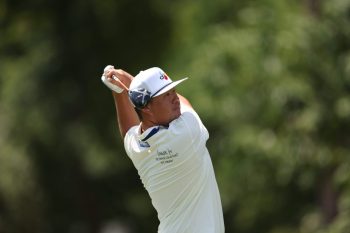 GREENSBORO, NC - AUGUST 9: Sungjae Im of South Korea drives from the eighth tee during the Wyndham Championship at Sedgefield Country Club on August 9, 2026 in Greensboro, North Carolina.