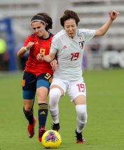 Japan midfielder JUN ENDO (19) and Spain forward MARTA CARDONA (9) battle for the ball during the SheBelieves Cup Spain vs Japan match at Exploria Stadium in Orlando, Fl on March 5, 2020.