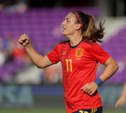 Spain midfielder ALEXIA PUTELLAS (11) celebrates a goal during the SheBelieves Cup Spain vs Japan match at Exploria Stadium in Orlando, Fl on March 5, 2020.