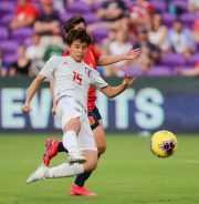 Japan forward MINA TANAKA (15) in action during the SheBelieves Cup Spain vs Japan match at Exploria Stadium in Orlando, Fl on March 5, 2020.